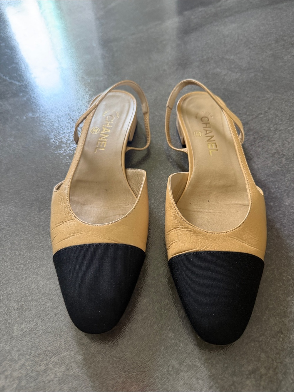 Chanel classic flats black and beige. Size 39.5 great for work